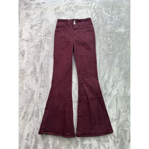 Forever 21 Denim - Forever 21 Womens Jeans Sz 28 Burgundy Pocketless Flare High Rise Stretch Boho